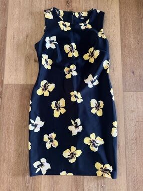 Tommy Hilfiger | Navy Midi Dress with Yellow Floral Print | Scuba | size 12